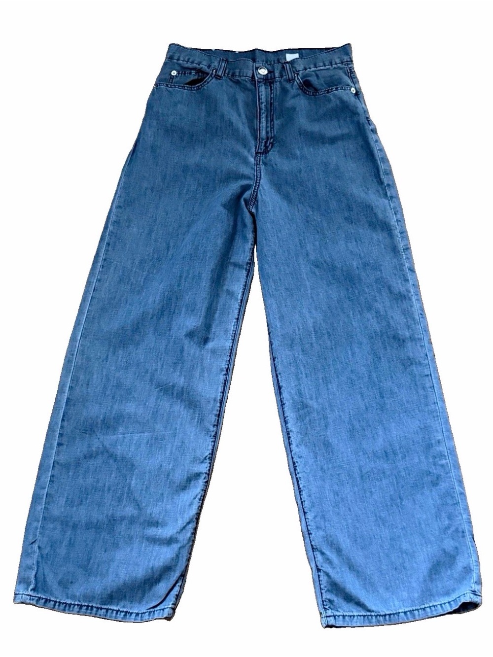 Gianni Bini Linen Blend Chambray Blue Wide Leg Soft Pants Size 29 30x29